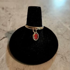 Women's Sterling Silver Charm Ring w/red Garnet, Stamped 925 CHINA,size 6.5